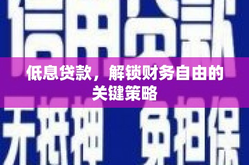 宜君低息贷款，解锁财务自由的关键策略